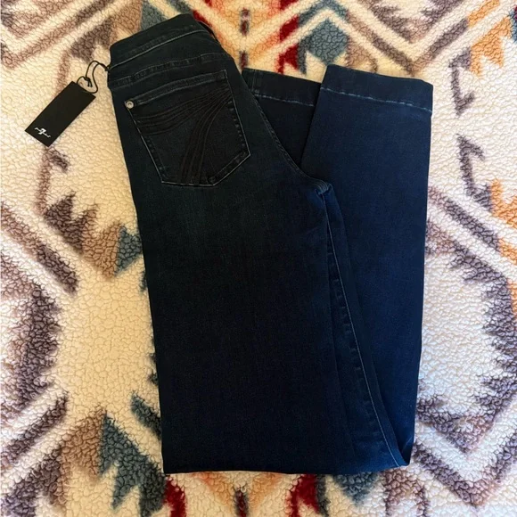 NWT 7 For All Mankind DOJO Blue Black Santiago Size 28 Flare Jeans - Picture 7 of 10